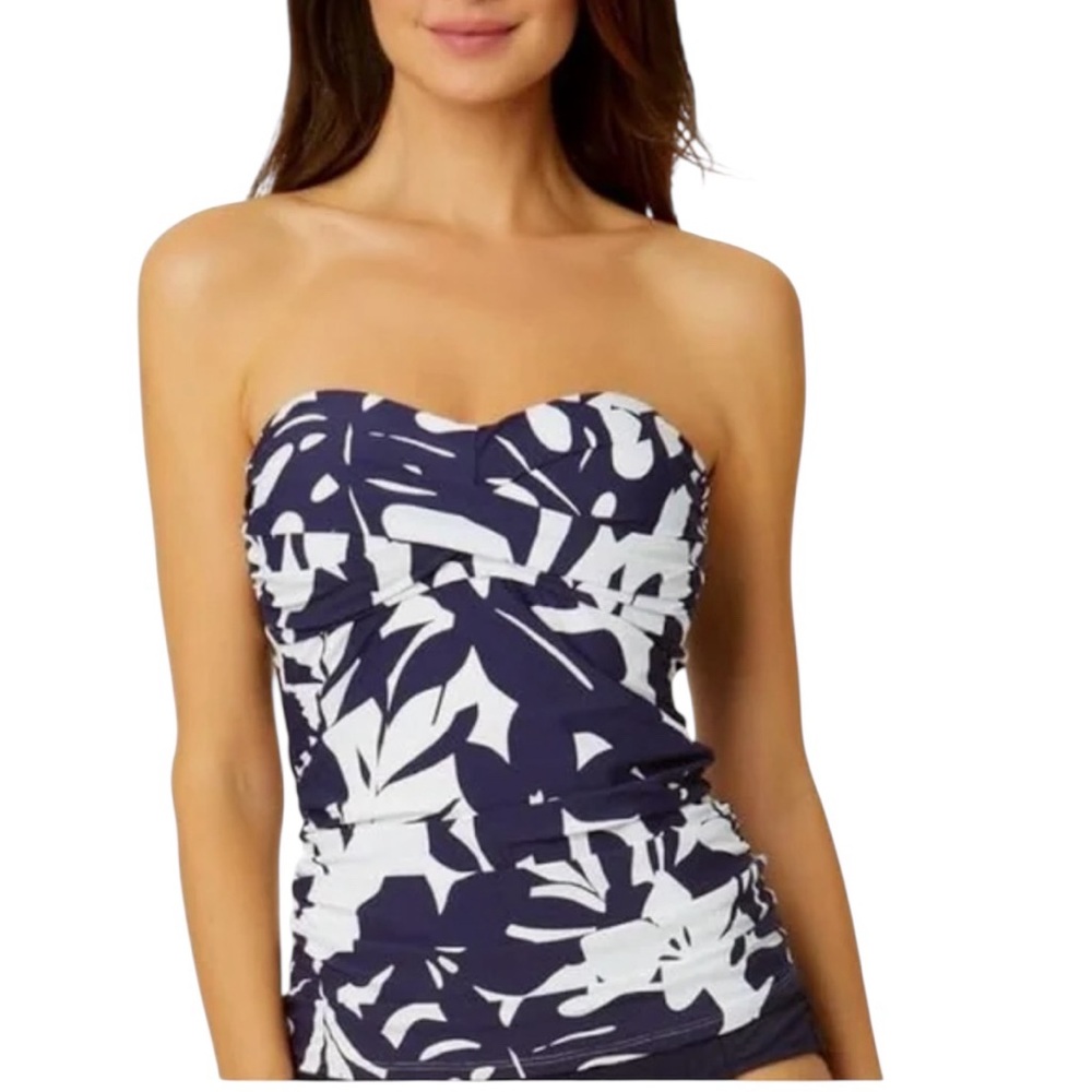 NWT Anne Cole‎ Women’s Strapless Navy and White Tankini Top Swim Vacation Resort